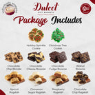Dulcet kosher Christmas gift assortment featuring holiday sprinkle and Christmas tree cookies, chocolate brownies, blondies, and assorted rugelach flavors.
