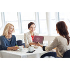 Business professionals exchanging a Dulcet branded gift box during a corporate meeting, ideal for employee appreciation and client gifting.